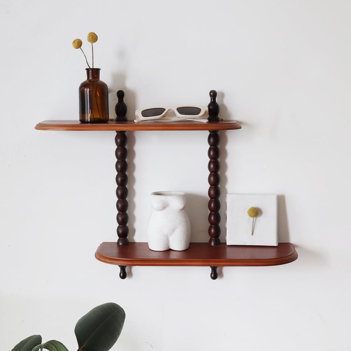 FRIADE 2-Tier Wall Mounted Floating Shelf with Two Roman Columns, Decorative Display Shelf for Entrance, Bathroom, Bedroom, Living Room, Kitchen, Office (Brown)