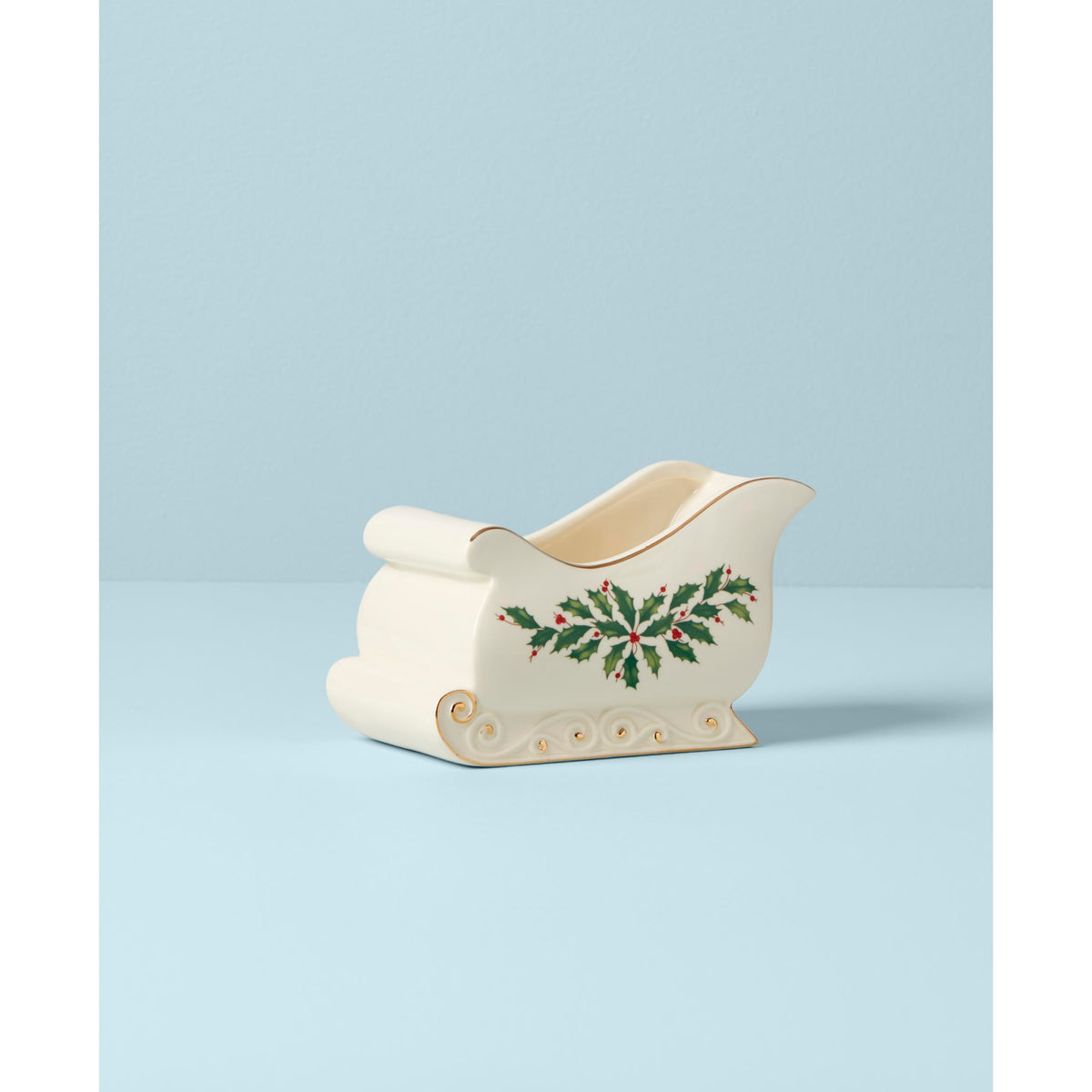 Lenox 886160 Holiday Sleigh Candy Dish, 7.25' L x 4' W, 4.25' H, Christmas Hosting