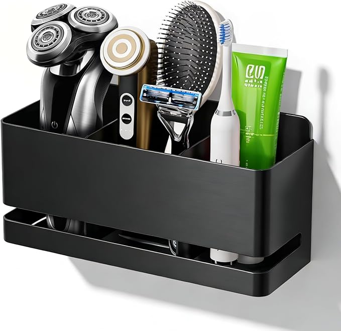 Black Aluminum Wall Mounted Electric Toothbrush Holder, No Drilling Required
