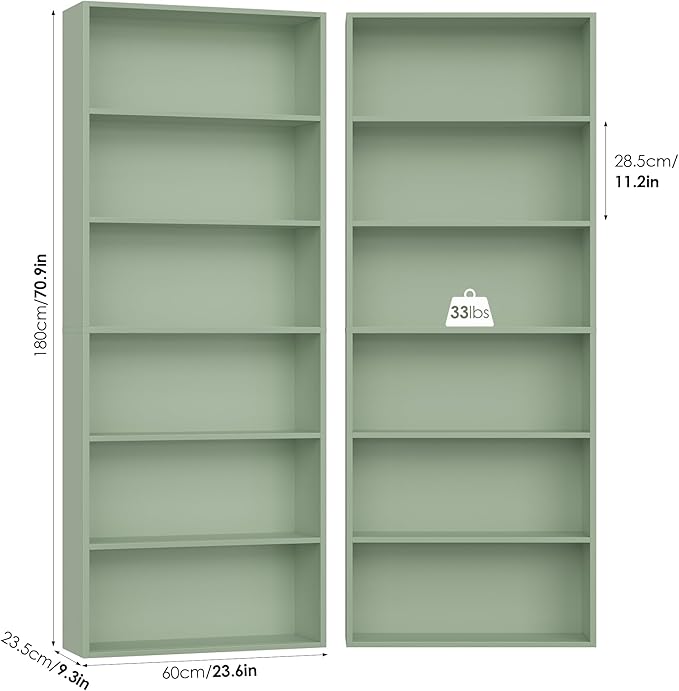 FOTOSOK 6-Tier Open Bookcase and Bookshelf Set of 2, Freestanding Display