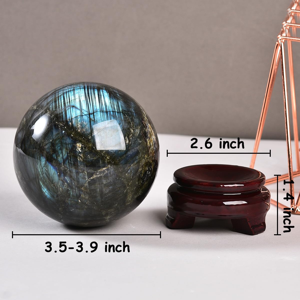 MOGEMT Labradorite Crystal Ball with Stand Large Crystals Sphere Decorative Ball Meditation Witchcraft Home Decor 90-100mm/3.5-3.9"