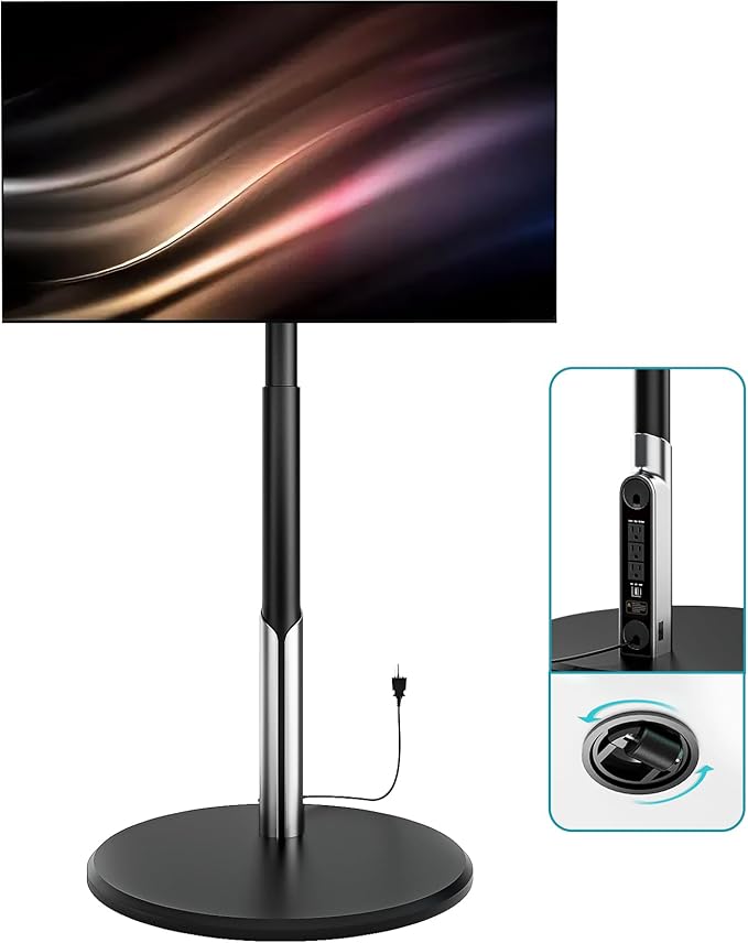Floor Mobile TV Stand with Power Outlet, Rolling TV Cart