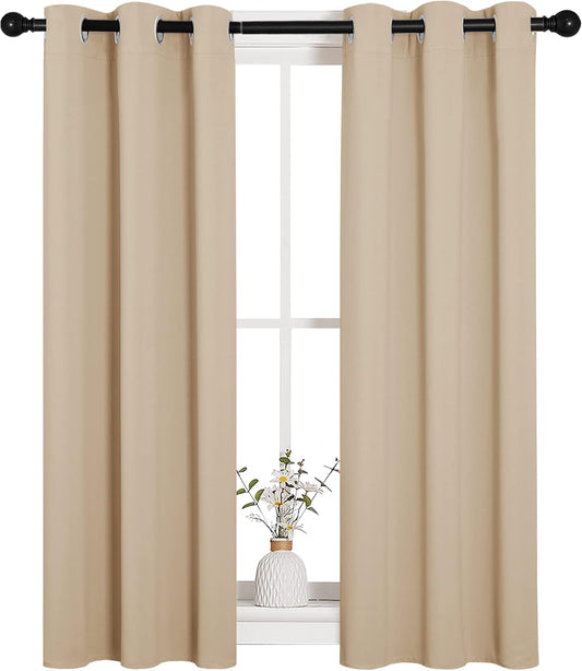 NICETOWN Room Darkening Curtain Panels - Thermal Insulated Grommet Drapes for Living Room | Biscotti Beige, 2 Panels (W29 x L45-Inch)
