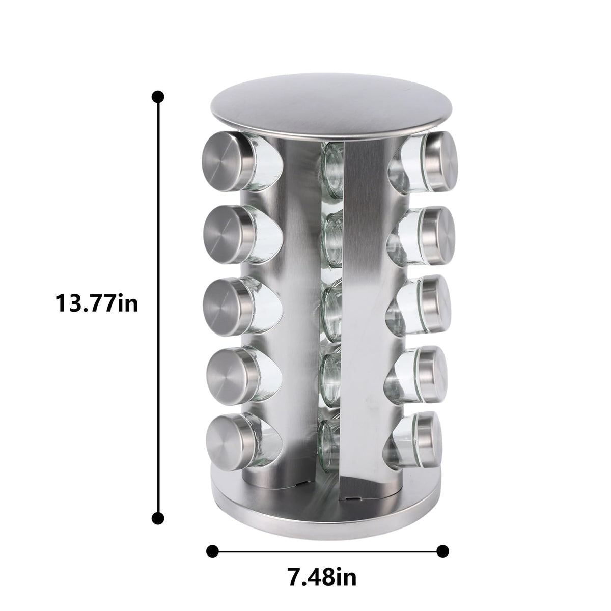 Wintline 20-Jar Revolving Spice Rack, Stainless Steel Seasoning Organizer for Cabinet or Countertop, with Black Caps