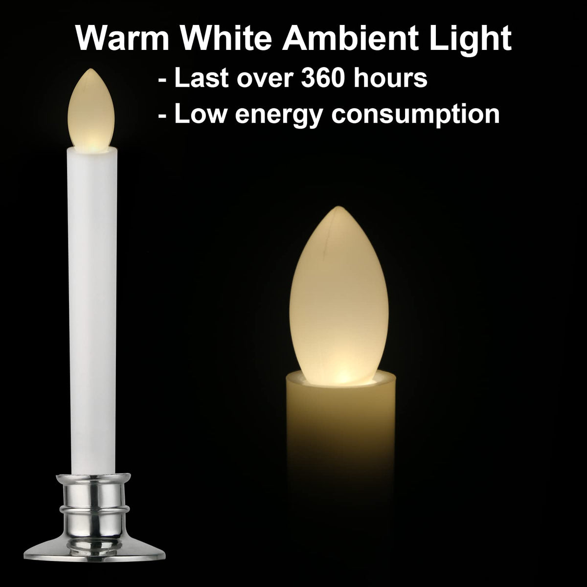 CelebrationLight 10 Pack Flameless Taper Candles with Remote/Timer, Battery Operated Flickering LED Window Candles, Vintage Christmas Electric Fake Candlesticks, Silver Holder