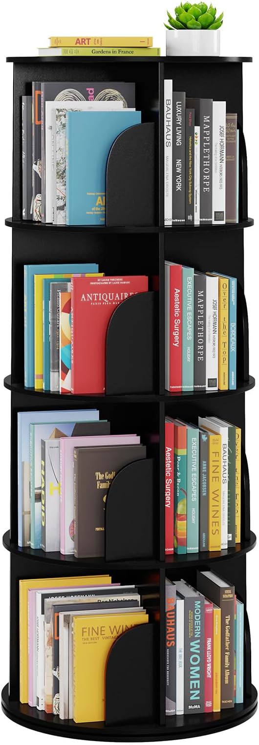 SpaceAid 4 Tier Rotating Bookshelf Tower, Spinning Bookcase Lazy Susan