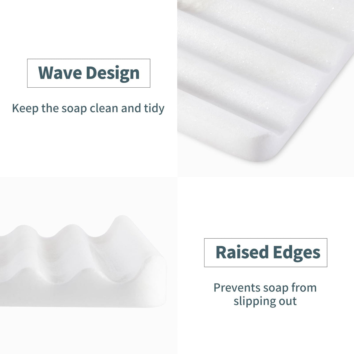 Soap Dish, Marble Soap Holder for Shower, Bar Soap Holder with Water Ripple Design, Easy Cleaning Soap Saver for Kitchen Sink，Bathroom, Executive African Natural Stone Soap Tray(Namib Bianco)