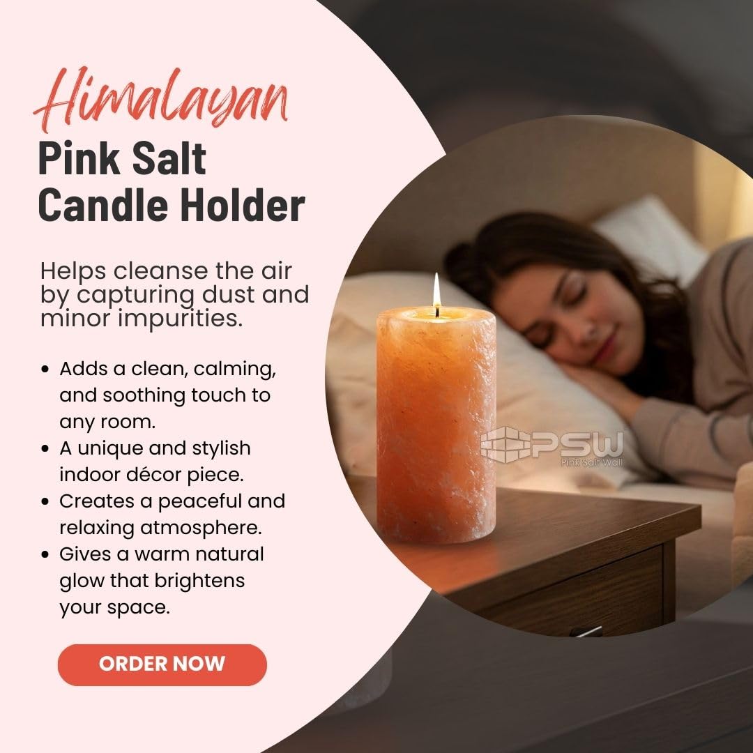 Himalayan Pink Salt Candle Holder 4" — Hand-Carved Crystal Salt Lamp for Spa, Meditation & Air Purifying