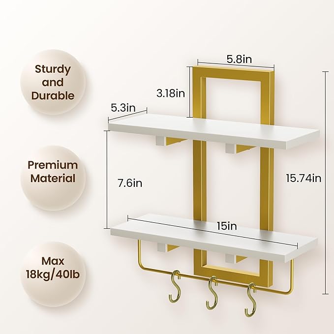 Creso hom Floating Shelves, Hanging Bathroom Shelves 2-Tier, Wall Mounted