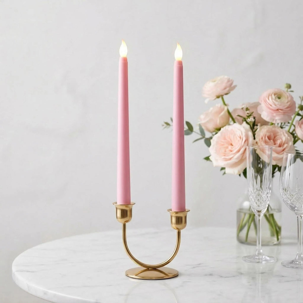 Ni-JASW Pink Flameless Taper Candles with Remote, Flickering Battery LED Candlesticks Spring Home Decor Set of 6