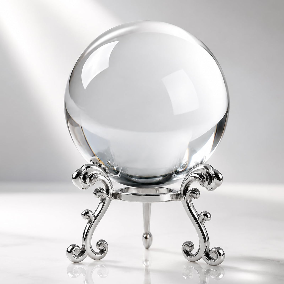 Zerelys Sparkling Clear K9 Crystal Sphere Ball with Stand, 80mm Clear Reflective Photography Prop, Sparkling Handcrafted Crystal Ball for Magical Shots, Elegant Home Decor Gift for Women(3.15 Inch)