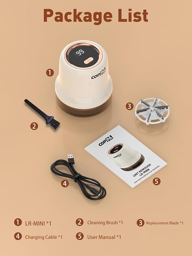 COPPA Lint Remover, LR-MINI USB Rechargeable Lint Removal 6 Blades & 3 Speed