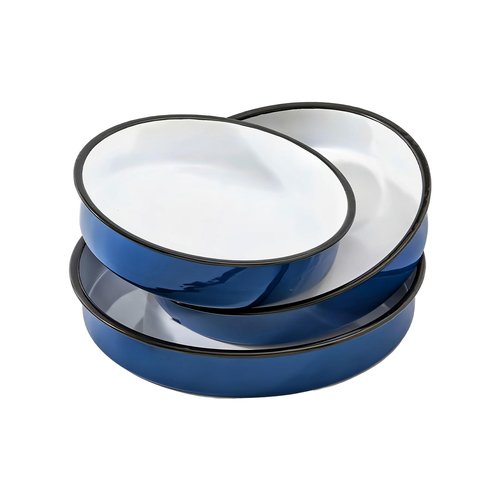 3-Pack Enamel Roasting & Baking Pan Set 10/12/14 Inch Round Cake Pans for Turkey Pizza Casseroles Desserts Oven& Dishwasher High Temperature Resistance Baking Dishes for Mom Wife Valentine's Day