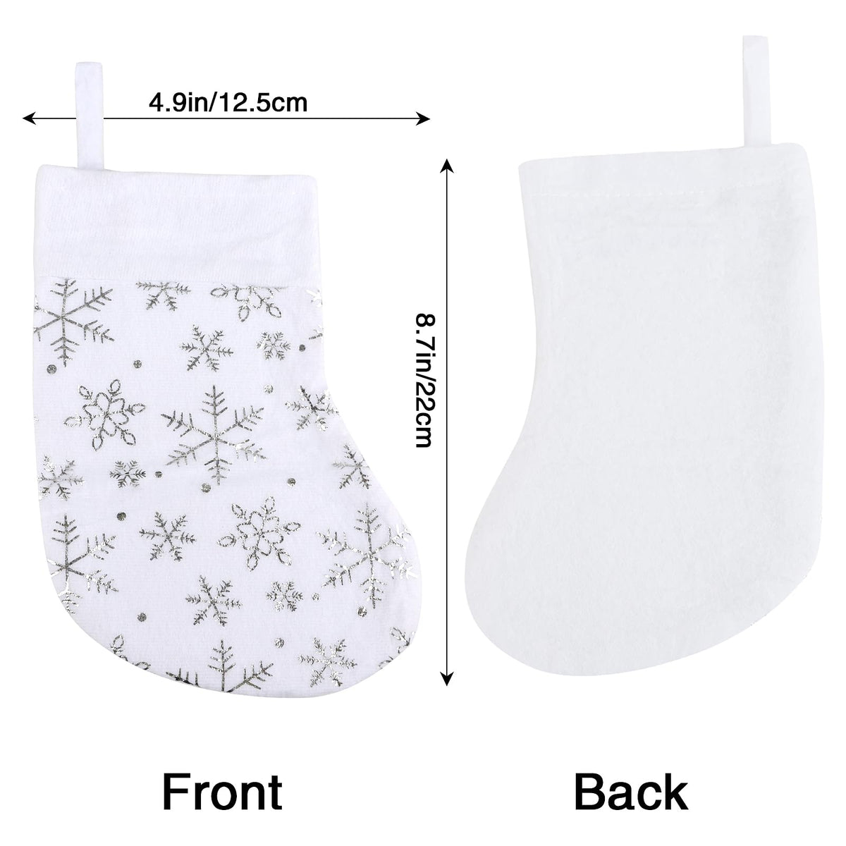 FOIMAS 12pcs Mini Christmas Stockings,8.2" White Snowflake Stocking Xmas Felt Hanging Stocking Sock for Christmas Tree Fireplace Tableware Home Decoration,Silver