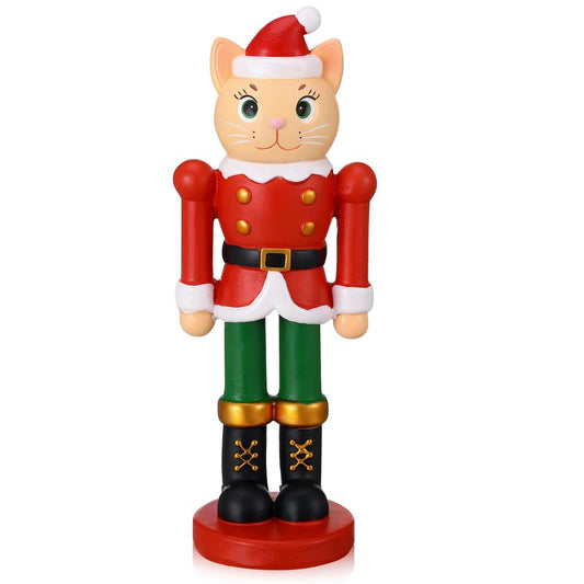 Wesiti Christmas Nutcracker Ornament 6" Cat Nutcracker Resin Figurine Display Christmas Cat Craft for Xmas Holiday Shelf Home Desktop Table Decor Xmas Gift Collectible