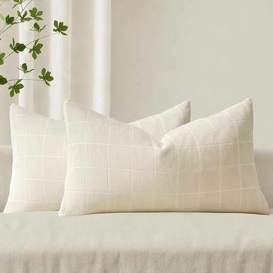 MIULEE Decorative Chenille Check Lumbar Throw Pillow Covers Vintage Plaid Couch