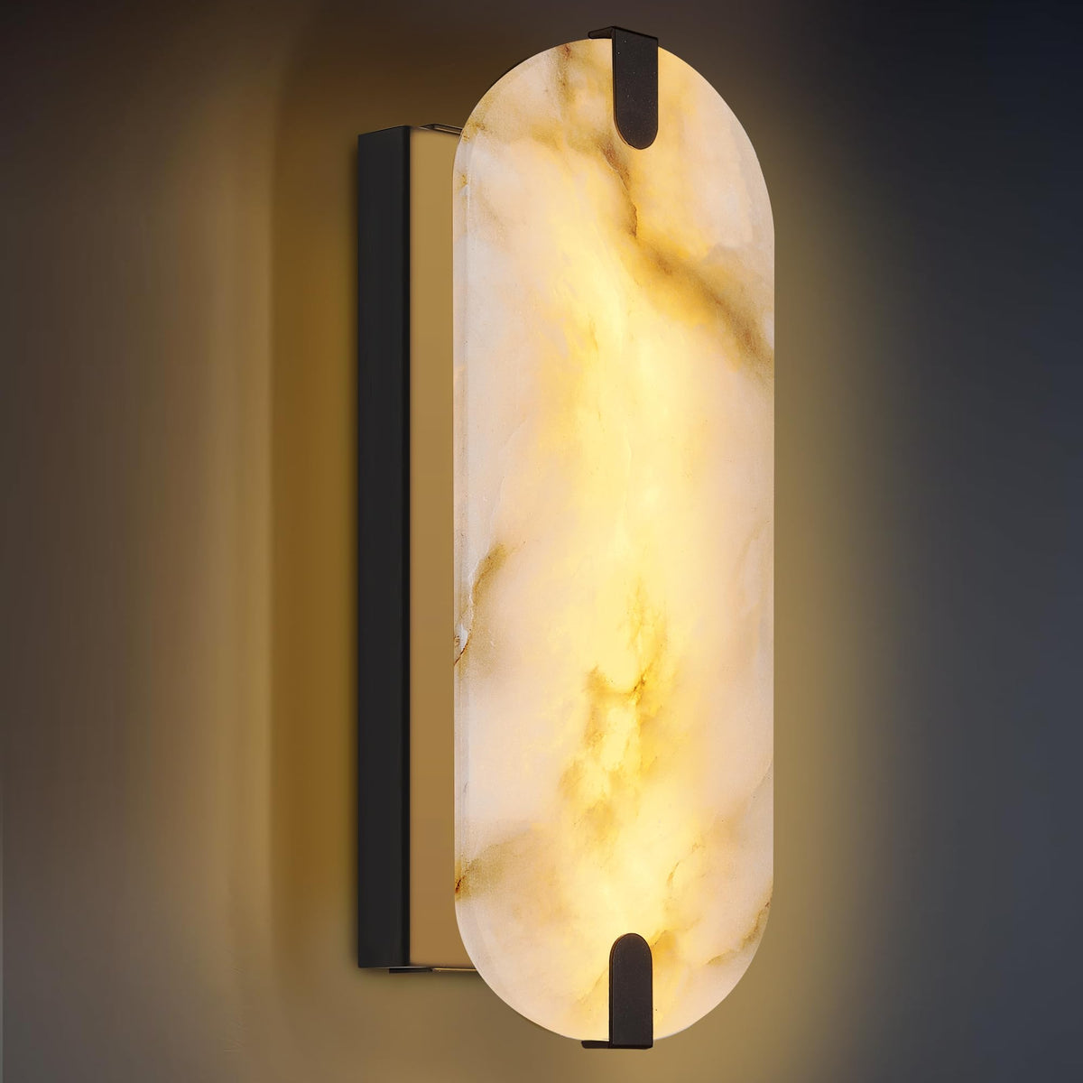 DLUCE 14.17in Alabaster Wall Sconces, Natural Marble Wall Light, Modern LED Alabaster Sconces for Living Room Indoor Wall Lamps for Dining Room Stairs Bedroom,Black