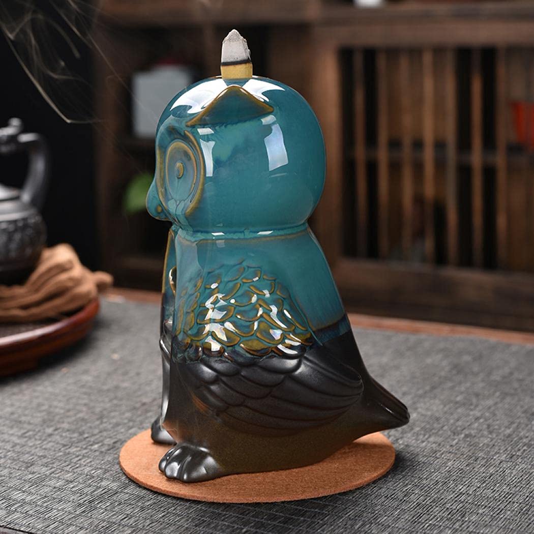 Backflow Incense Burner Holder Owl Shape Waterfall Porcelain Incense Holder Home Decor with Incense Cone Sticks Holder Incense Sticks Backflow Incense Cones Mat Tweezer Gift Set