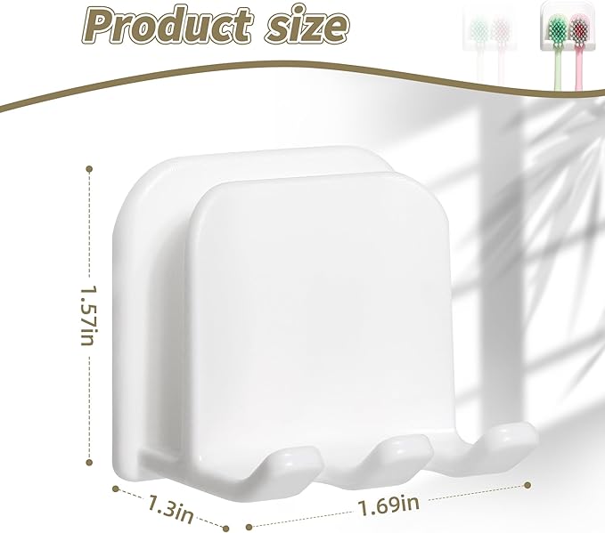 2-Piece Set of White self-Adhesive Wall-Mounted Waterproof Toothbrush Holders