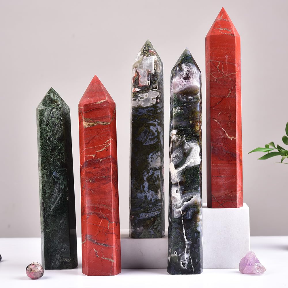 MOGEMT Large Red Jasper Crystal Tower Natural Healing Crystal Wand Point Obelisk for Meditation Crystal Grid 10-12 inch