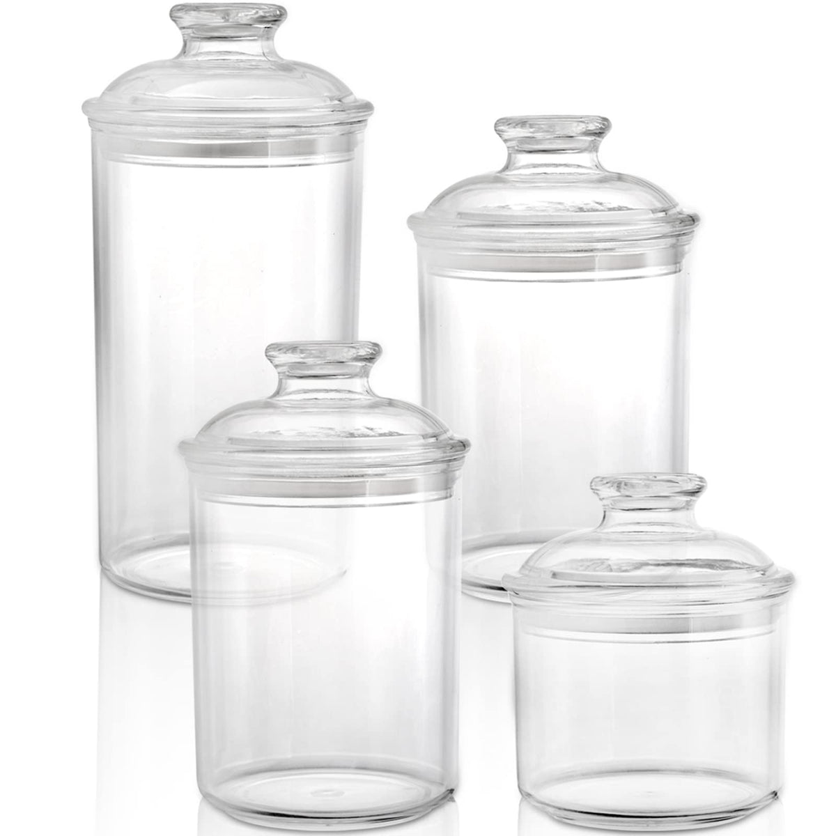 DEAYOU 4 Pack Clear Plastic Apothecary Jars, Plastic Storage Jar Canister with Airtight Lid, Cotton Ball Holder Bathroom, Candy Cookie Container Organizer for Bath Salt, Vanity, 33 Oz/23 Oz/13 Oz
