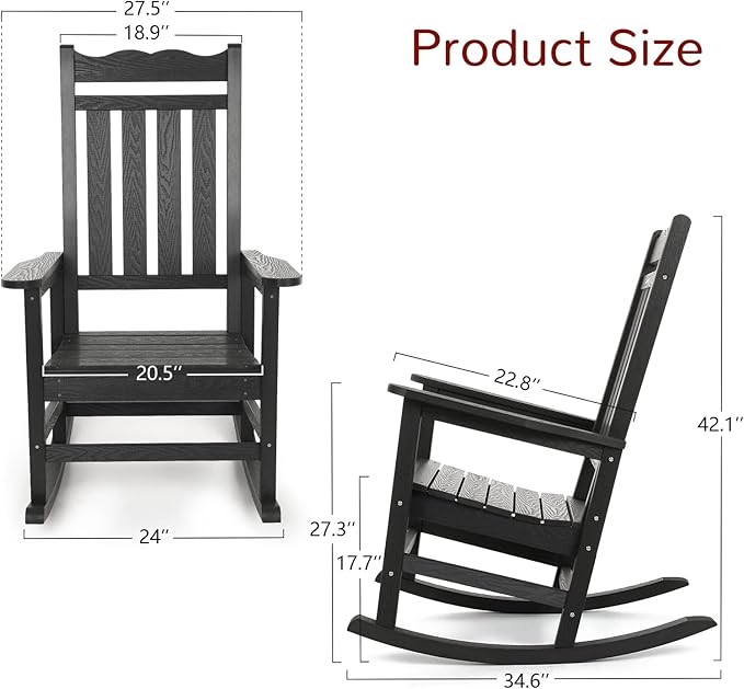 Stoog Patio Rocking Chair, All-Weather Porch Rocker, 400 lbs Weight Support