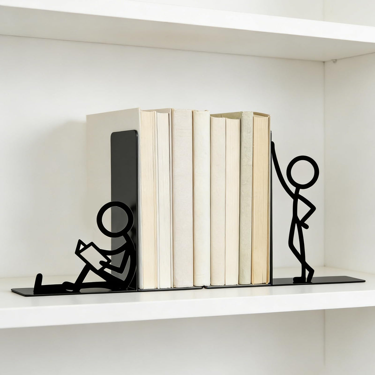 Metal Decorative Bookends, Cute People Design for Bookshelf Decor, Book Ends for Shelves, Ideal Gift for Book Lovers