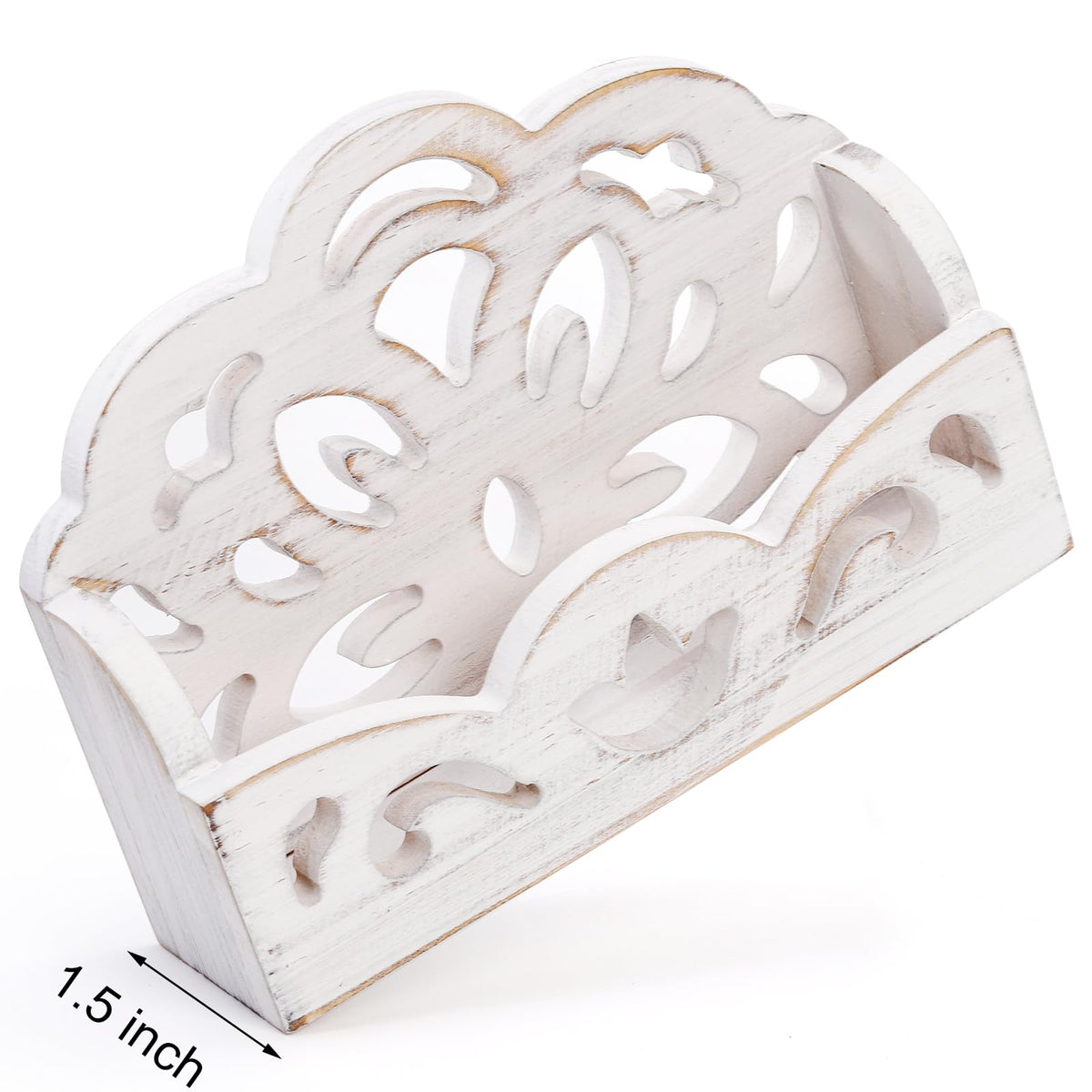 yarlung 2 Pack Vintage Business Card Holder, Shabby Chic White Greeting Card Display Stand, Wooden Open Name Cards Holder for Desktop, Office Trade Receptions, Hollowed Design