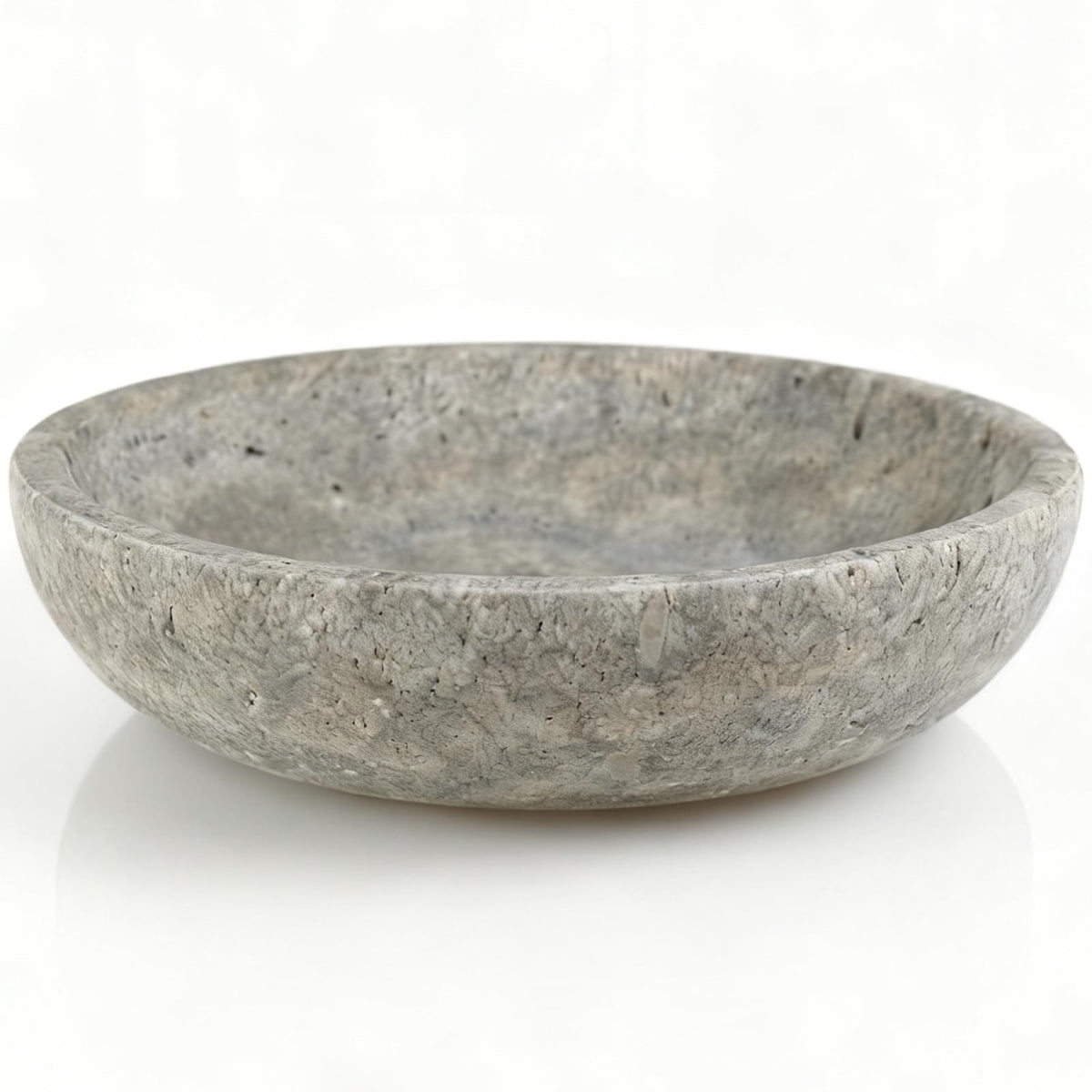 Silver Gray Travertine Bowl, 7.8" Modern Natural Stone Centerpiece for Industrial Home Decor, Handmade Fruit Bowl, Futuristic Tabletop Sculpture,Kitchen Counter, Entryway & Office Desk Organizer
