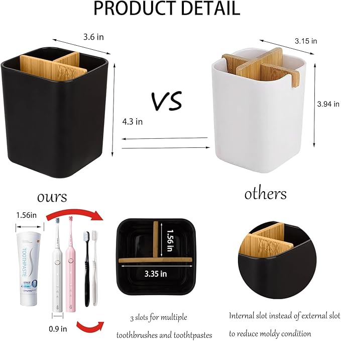Bamboo Toothbrush Holder for Bathrooms, 3 Slots Toothbrush and Toothpaste