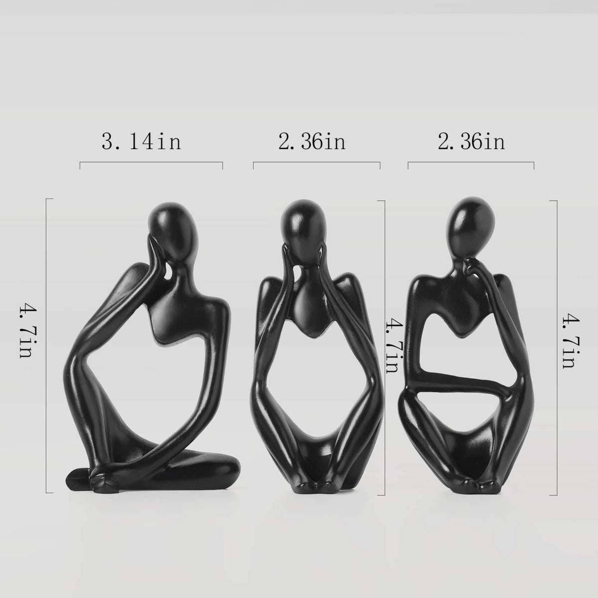 BrownLove 3pcs Decor Blcak Thinker Statue Abstract Art Sculpture，Resin Collectible Figurines for Home Living Room Office Shelf Decoration