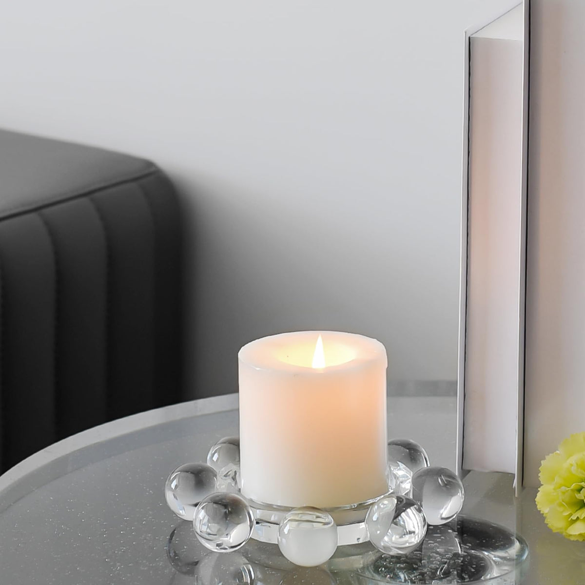 Marvala Crystal Bubble Candle Holder, Round Pillar Candlestick Plate Stand for Table Centerpieces, Candle Dish for Home Decor, Modern Decorative, Party, Wedding (Clear)