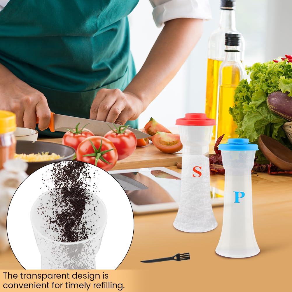 4 Pcs Plastic Salt and Pepper Shakers with Lids, Large Covered Proof Salt Shaker Pepper Container for Home Restaurant Kitchen Camping Outdoor Picnic(2 Blue+2 Red)