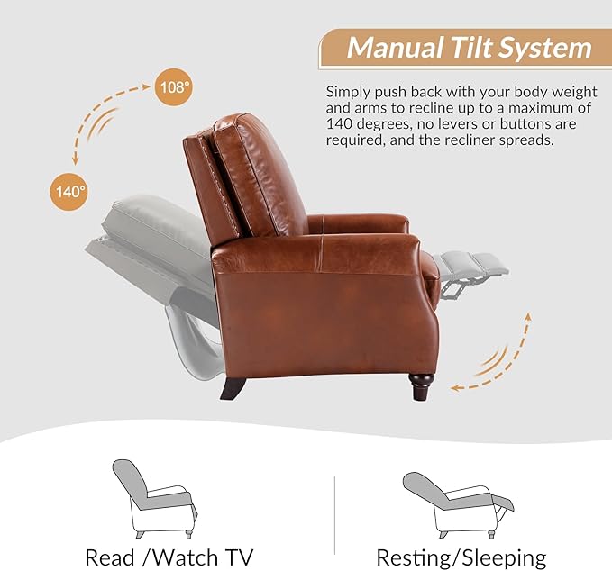 HULALA HOME Genuine Leather Manual Recliner Chair