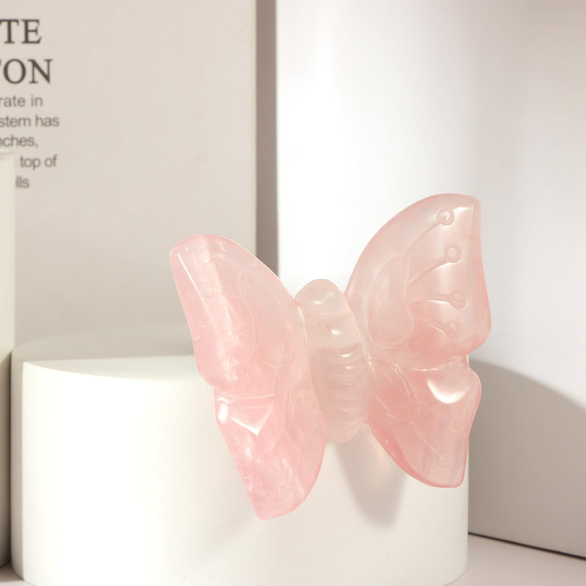 Artistone 3.3" Rose Quartz Butterfly Statue, Hand Carved Worry Stone for Anxiety Relif Home Desk Decor Animal Figurine