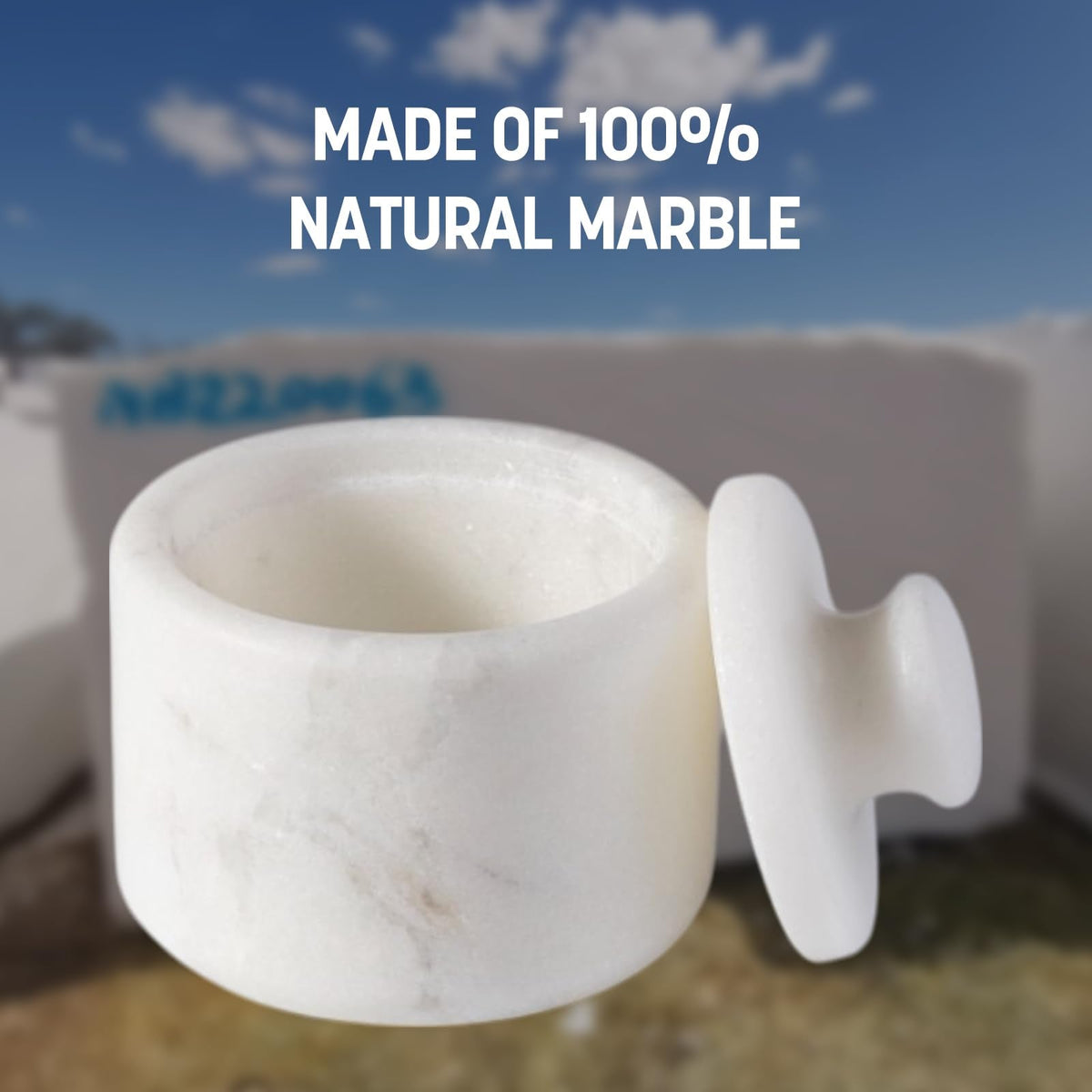 Koville Marble Salt Cellar with Lid 3.5" White, Stone Pepper Container & Spice Jars for Kitchen, Marble Salt and Pepper Holder, Stone Storage Box for Kitchen Counter, Spice Jar(Namib Fantasy White)