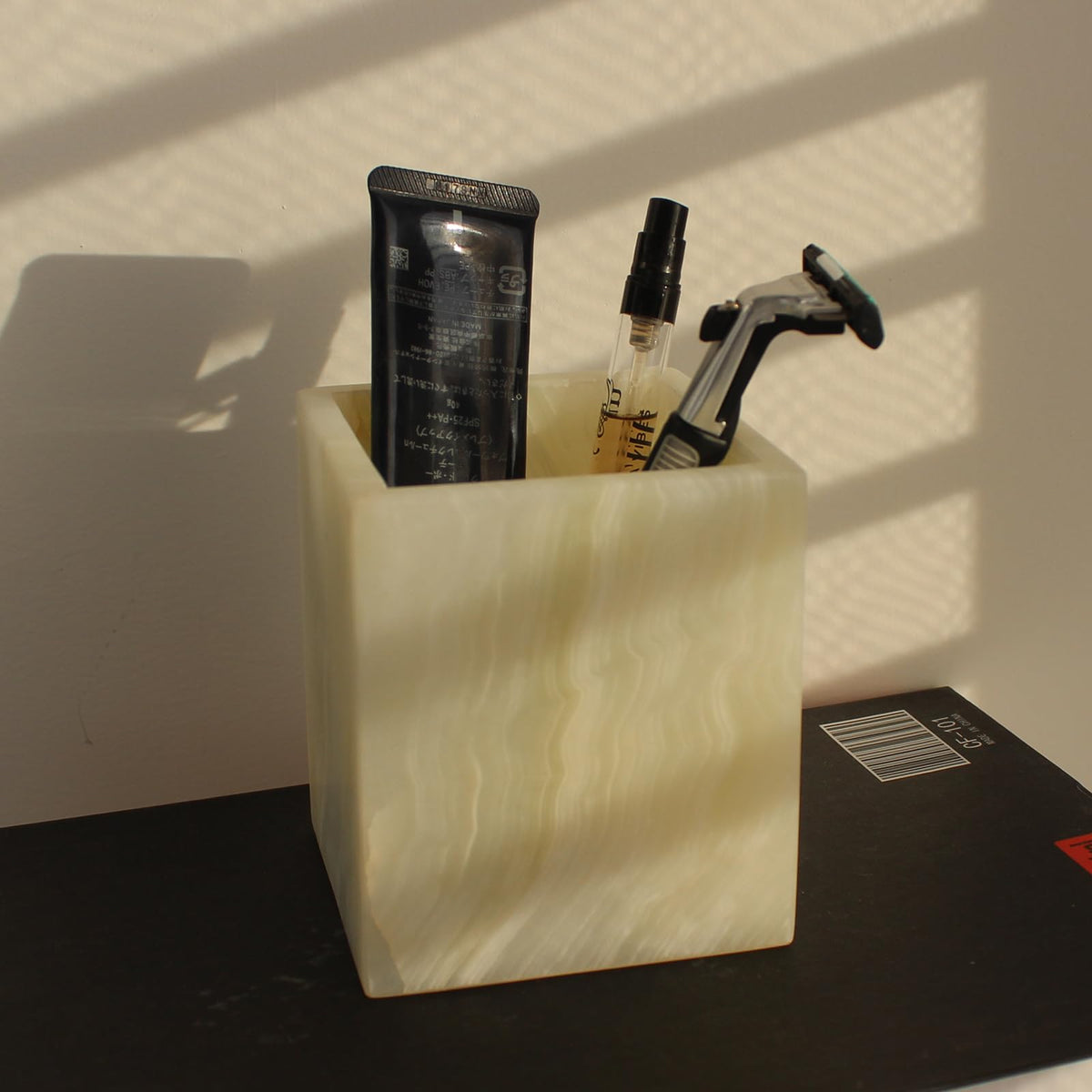 Natural Light Green Onyx Toothbrush Holders for Bathroom, Marble Makeup Brush Holder Countertop Organizer