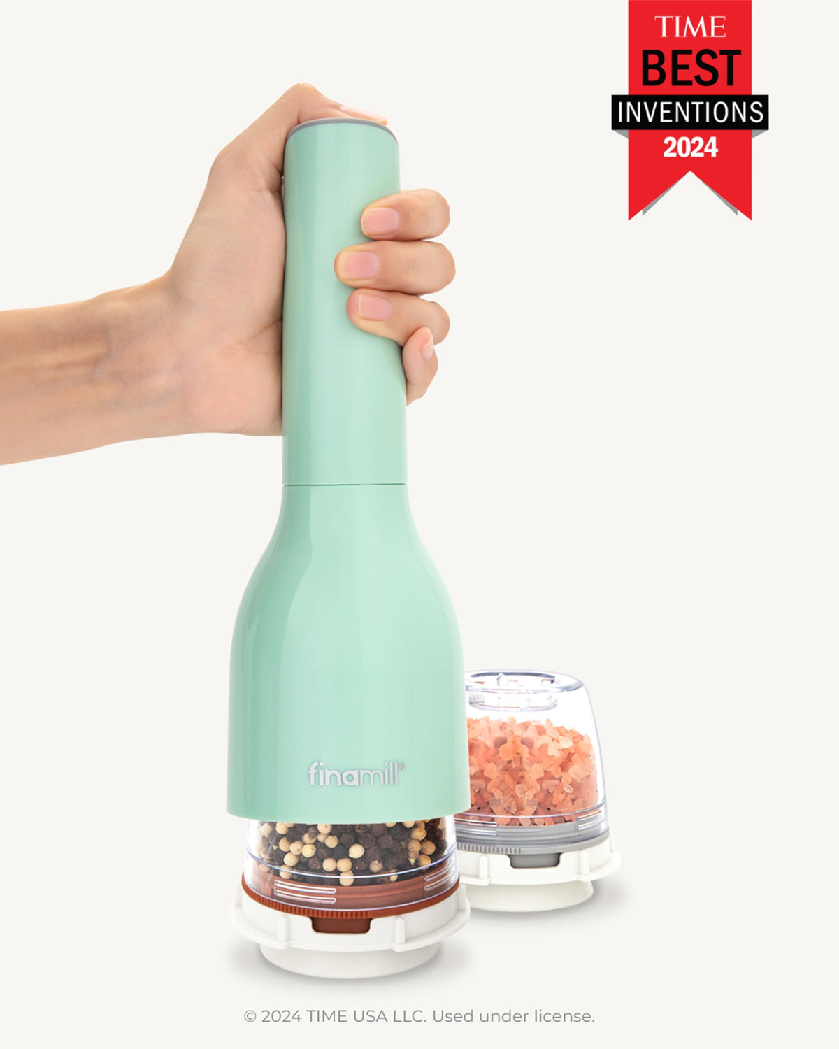FinaMill Classic Battery Spice Mill – Battery Operated Salt and Pepper Grinder Set, Includes 2 Interchangeable Spice Pods, Adjustable Coarseness, LED Light, Home and Kitchen Gift Set for Father's Day