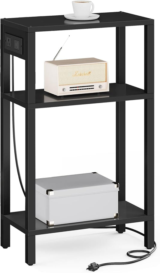 TUTOTAK Narrow Side Table with Charging Station, Small End Table with USB Ports