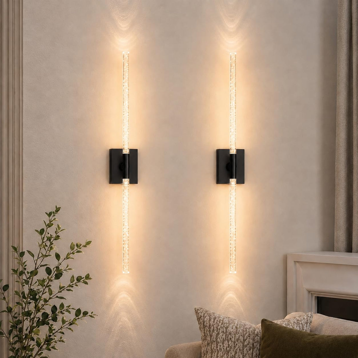 Crystal Bubble Battery Operated Wall Sconces Set of 2: 10000mAh Rechargeable Wall Lights with Remote, 360° Rotate 4CCT Modern Wireless Wall Lighting for Hallway Bathroom Bedroom Living Room Mirror