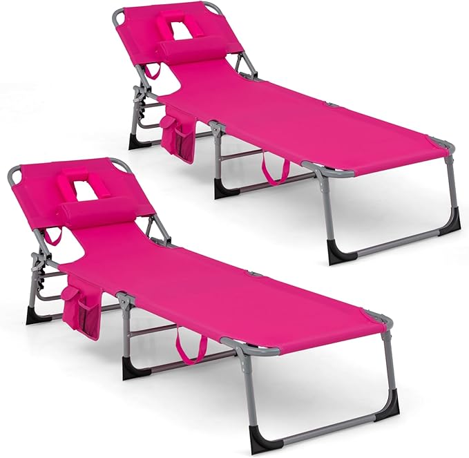 Goplus Tanning Chair, Folding Adjustable Patio Lounge Chair