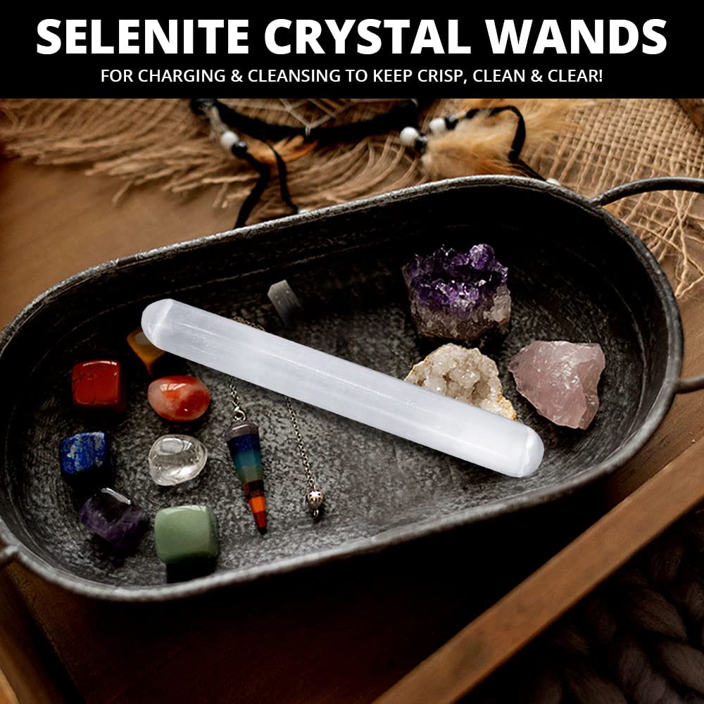NORTHLANDZ Selenite Crystal Massage Wand 6 Inches, Moroccan White Healing High Efficient Energy Crystals for Anxiety Relief, Yoga, and Meditation, Ideal for Gift and Home Decor
