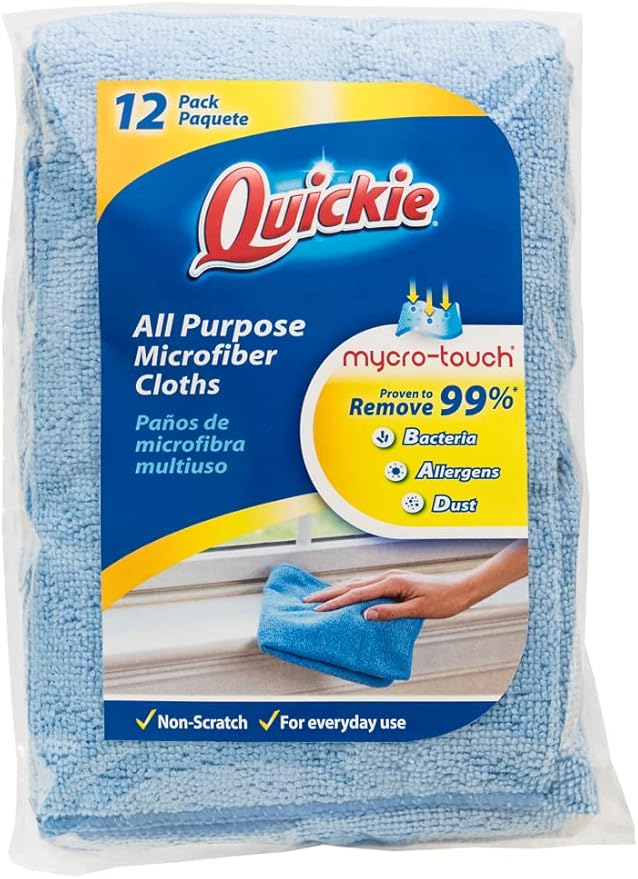 Quickie Microfiber Cleaning Cloth 14 X 14 inch, 12 Pack, All-Purpose Towel/Wiper