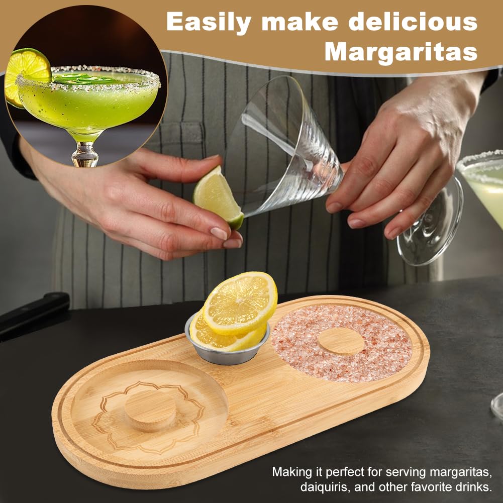 Margarita Salt Rimmer Set With Stainless Steel Bowl and Citrus Juicer,Salt and Sugar Rimmer-Tray for Drink,Bar Glass-Rimmer for Margarita Rim, Cocktail-Rimmer for Bar Tool