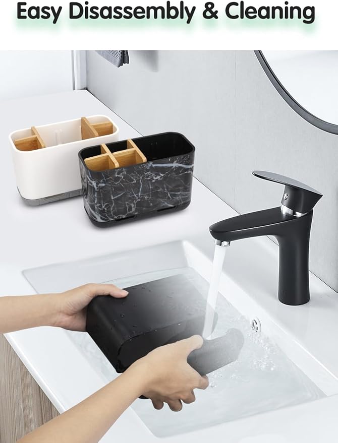 Black Toothbrush Holder, Bamboo Toothbrush and Toothpaste Holder