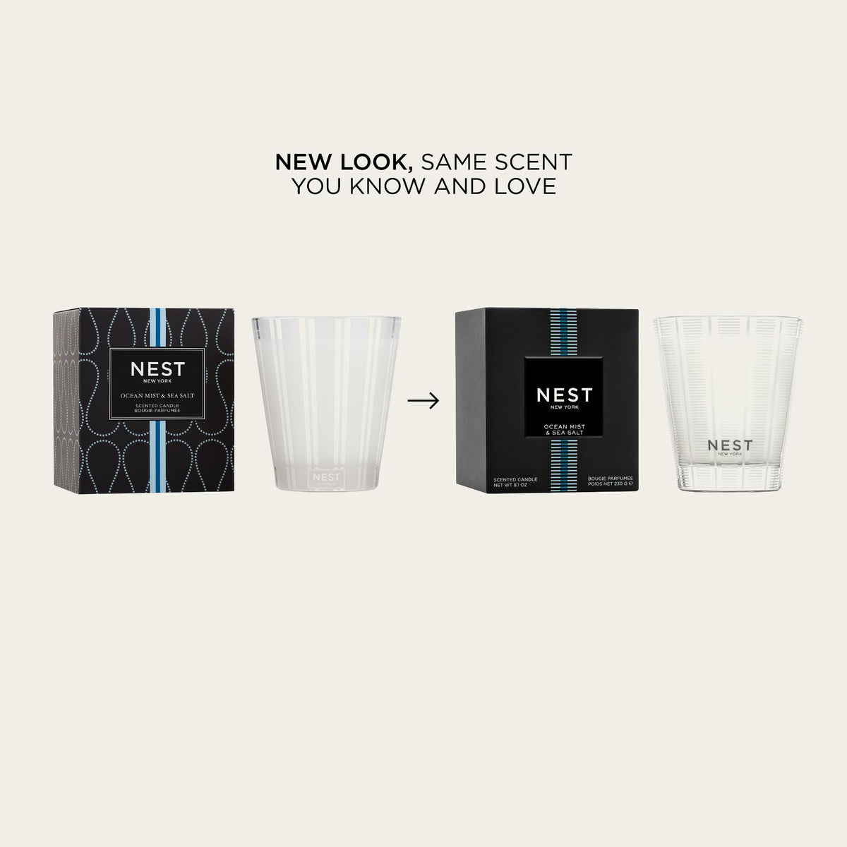 NEST New York Scented Classic Candle Duo, Ocean Mist & Sea Salt - 8.1 oz, Pack of 2 - Up to 60-Hour Burn Time Each - Reusable Glass Vessel