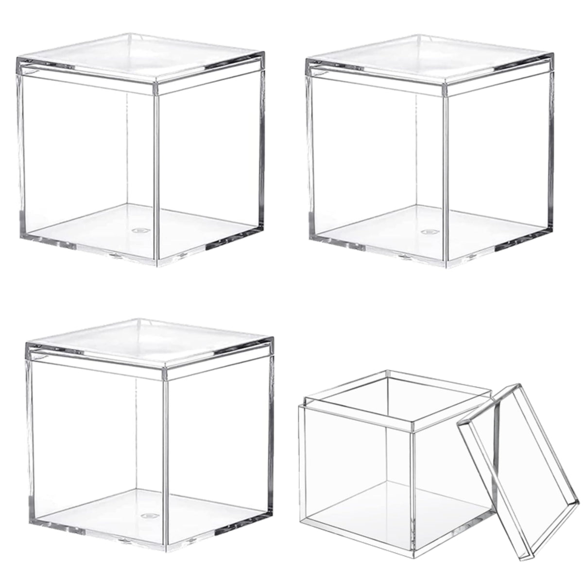 KissYou Small Clear Acrylic Box, 4 Pack Plastic Square Cube Acrylic Storage Box for Graduation Wedding Birthday Party Candy Boxes Jewelry Storage Box