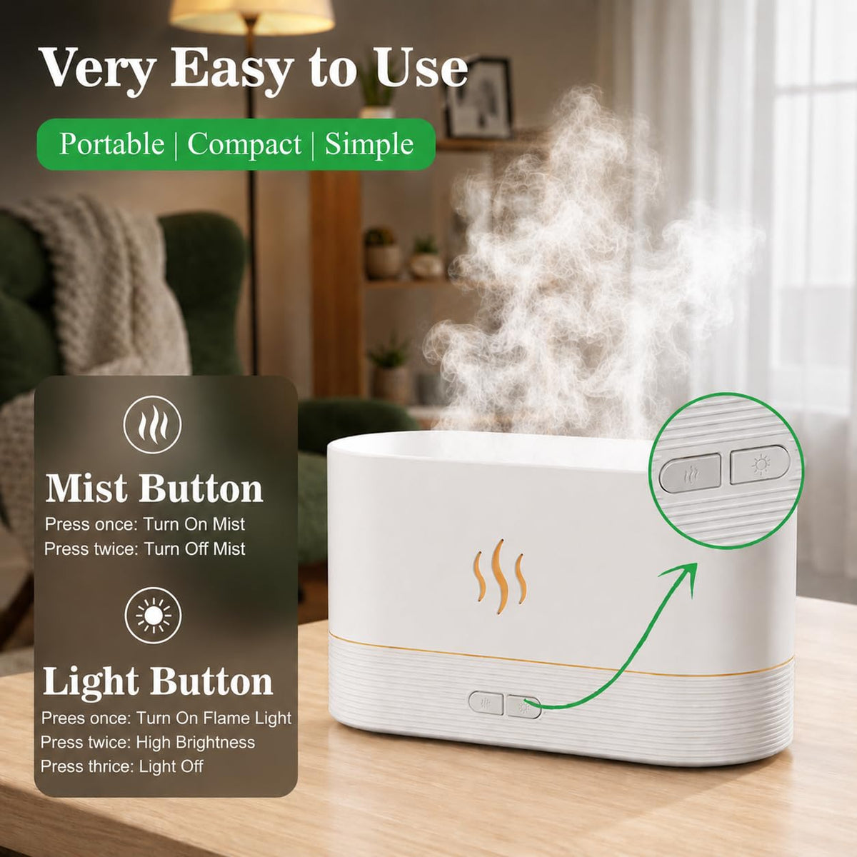 Aegci Flame Air Diffuser Humidifier, 180ML Essential Oil Diffuser with Fire Mist Effect, Ultrasonic Aroma Diffuser, 2 Brightness Modes, Auto-Off, for Bedroom Home Office(Black)