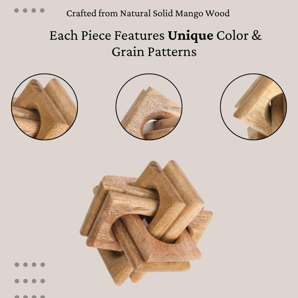 ANONYO Boho Wooden Chain Links Decorative Object for Coffee Table & Shelf | Handmade Mango Wood Knot Sculpture Rustic Modern Arch Décor for Living Room, Entryway, Console, Office Home Accent (Natural)