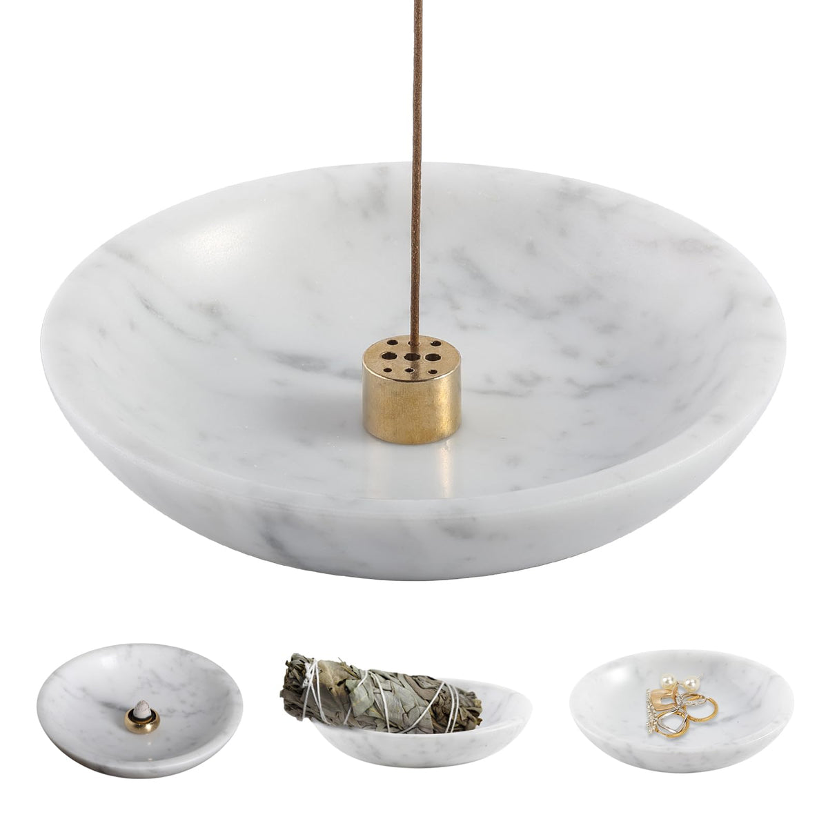Koville Italian Carrara Marble Incense Holder, Upgraded 6" Incense Holders for Sticks, Sturdy Incense Burner Ash Catcher, Ideal for Meditation, Relaxing, Easy to Clean